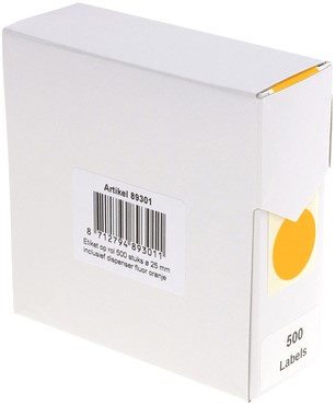 Etiket Rillprint 25mm op rol fluor oranje 500st 500 etiket