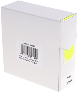 Etiket Rillprint 25mm op rol fluor geel 500st 500 etiket