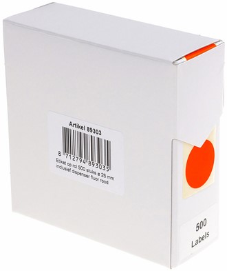 Etiket Rillprint 25mm op rol fluor rood 500st 500 etiket