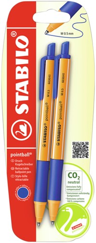 Balpen STABILO pointball 6030/41 M 2st blauw 2 Stuk