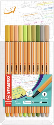 Fineliner STABILO point 88/10 F nieuwe kleuren ass 10 Stuk