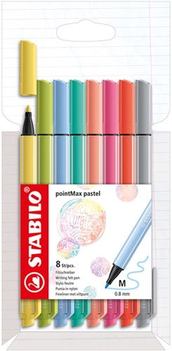 Viltstift STABILO pointMax 488/8 M pastel 8st ass 8 Stuk