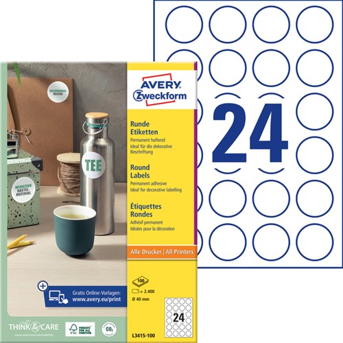 Etiket Avery L3415 rond 40mm wit 2400st 100 Vel-2