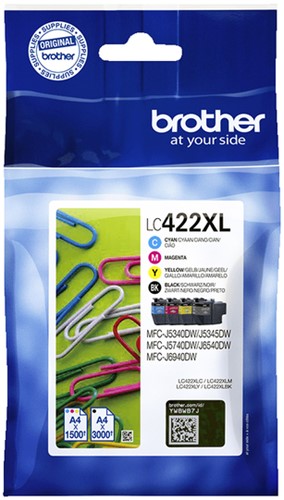Inktcartridge Brother LC-422XLVAL zwart 3 kleuren 4 Stuk