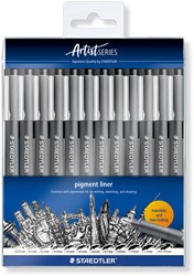 Fineliner Staedtler pigment 308 ass schrijfbr zw 12 Stuk