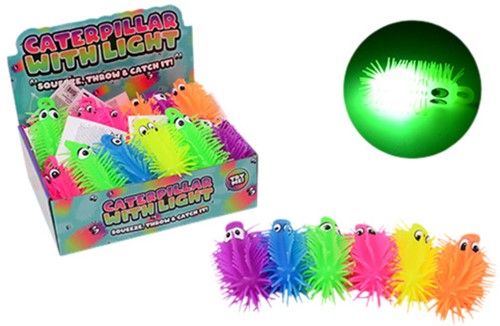 Rups 12cm met licht 6 assorti 1 Doos