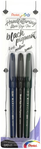 Brushpen Pentel XSESP15 zwart 3 Stuk
