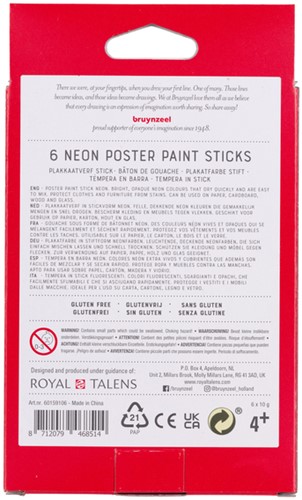 Verfstift Bruynzeel Kids 6st ass neon 6 Stuk-3