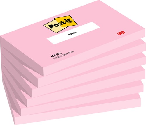 Memoblok Post-it 655 76x127mm roze 6 Stuk