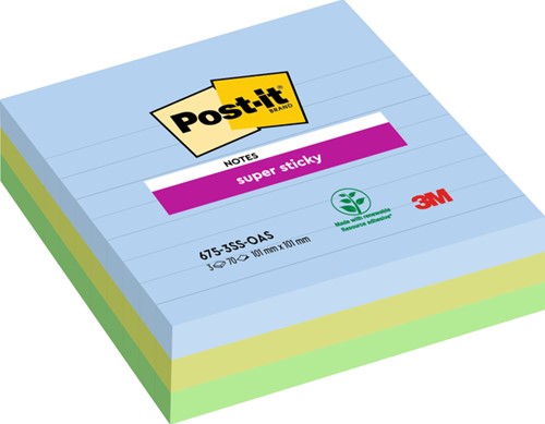 Memoblok Post-it 675-3 Super Sticky 101x101mm OAS 3 Stuk