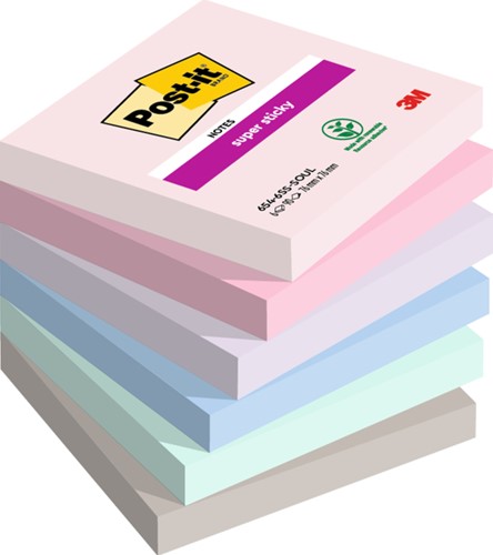 Memoblok Post-it 654 Super Sticky 76x76mm Soulful 6 Stuk