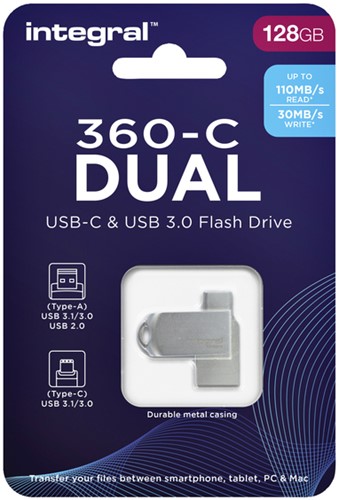 USB stick 3.0 Integral USB-360-C Dual USB-A 128GB 1 Stuk-3