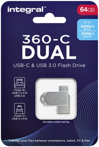 USB stick 3.0 Integral USB-360-C Dual USB-A 64GB 1 Stuk-3