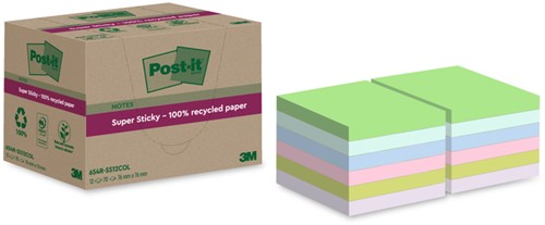 Memoblok Post-it 654 RSS12COL 76x76mm recy colour 12 Stuk