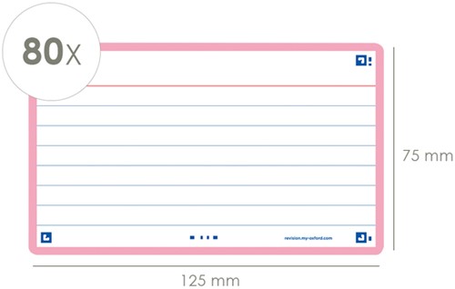 Flashcard Oxf 2.0 75x125mm 80vel 250gr lijn roze 80 Vel-2