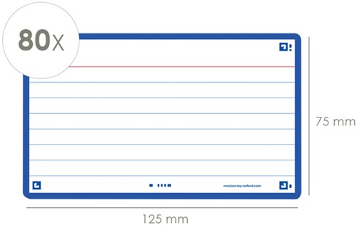 Flashcard Oxf 2.0 75x125mm 80vel 250gr lijn blauw 80 Vel-2