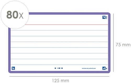 Flashcard Oxf 2.0 75x125mm 80vel 250gr lijn paars 80 Vel-2