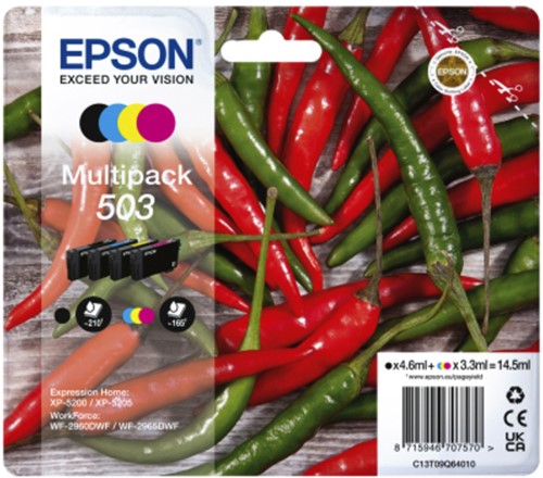Inktcartridge Epson 503 T09Q64 zwart + 3 kleuren 4 Stuk