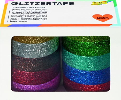 Plakband Folia glitter 5mx15mm 10 stuks 10 kleuren 10 Set