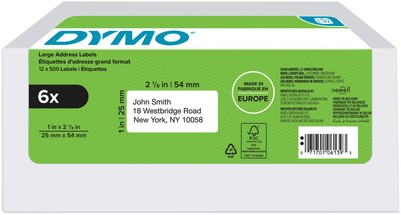 Etiket Dymo LabelWriter adressering 25x54 6st wit 6 Rol