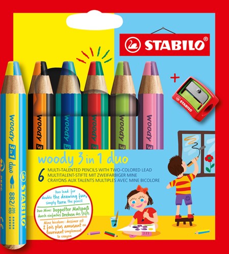 Kleurpotlood STABILO 882 woody 3 in 1 6st assorti 6 Stuk