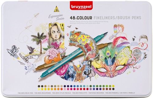 Fineliner en brushpen Bruynzeel etui 48 kleuren 48 Stuk