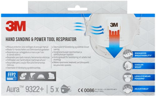 Stofmasker 3M Aura 9322+ FFP2 ventiel 5st 5 Stuk