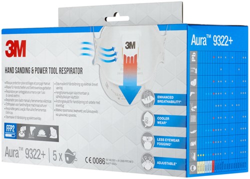 Stofmasker 3M Aura 9322+ FFP2 ventiel 5st 5 Stuk-2