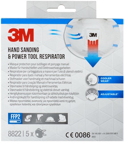 Stofmasker 3M 8822 FFP2 met ventiel 5st 5 Stuk