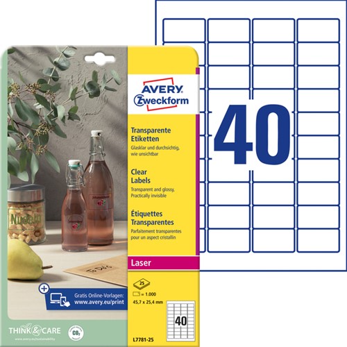 Etiket Avery L7781-25 45.7x25.4 transparant 1000st 25 Vel-2