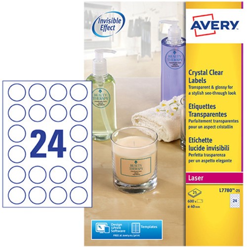 Etiket Avery L7780-25 rond 40mm transparant 600st 25 Vel-2