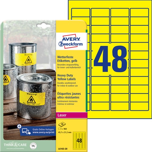 Etiket Avery L6103-20 45.7x21.2mm geel 960stuks 20 Vel-2