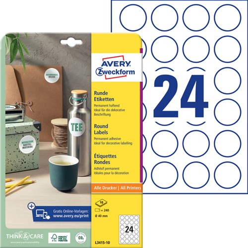 Etiket Avery L3415-10 rond 40mm wit 240stuks 10 Vel-2