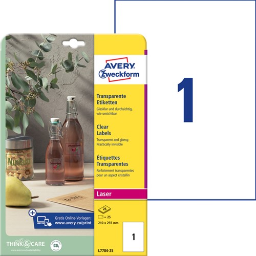 Etiket Avery L7784-25 210x297mm transparant 25st 25 Vel-2