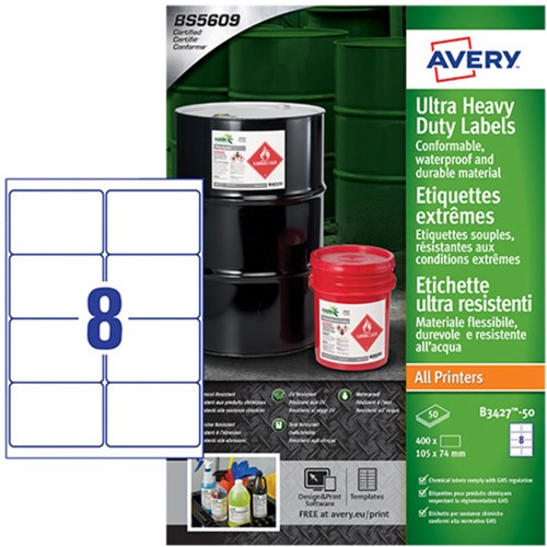 Etiket Avery B3427-50 105x74mm PE wit 400st 50 Vel-2