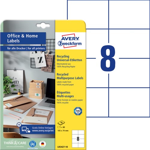 Etiket Avery LR3427-10 105x74 mm recycled wit 80st 10 Vel-2