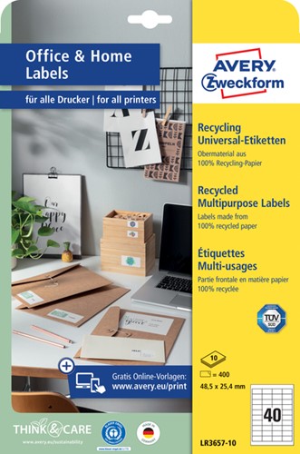 Etiket Avery LR3657-10 48.5x25.4 recycle wit 400st 10 Vel