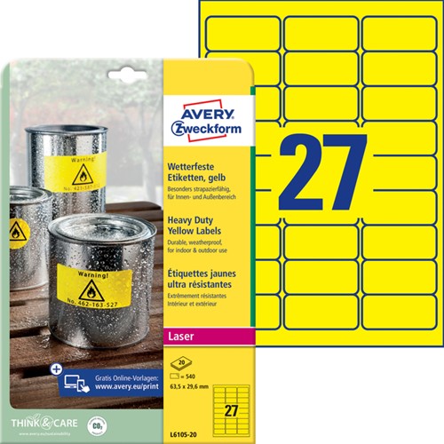 Etiket Avery L6105-20 63.5x29.6mm geel 540st 20 Vel-2