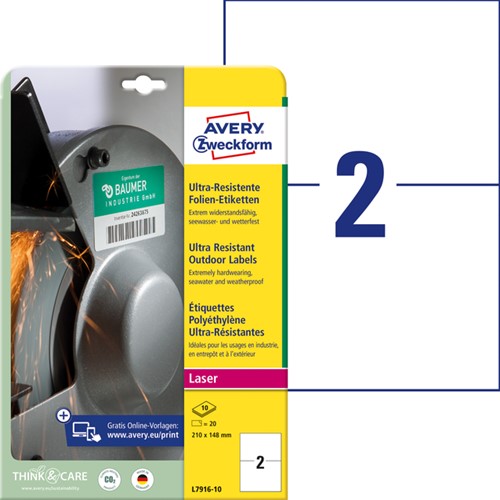 Etiket Avery L7916-10 210x148mm polyester wit 20st 10 Vel-2