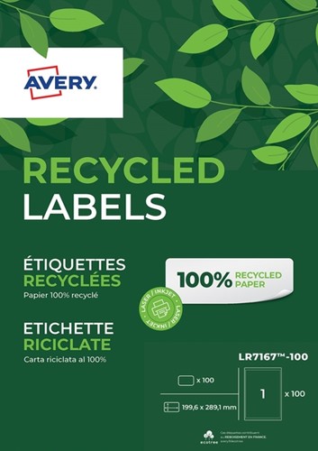 Etiket Avery LR7167 199.6x289.1 recycled wt 100st 100 Vel