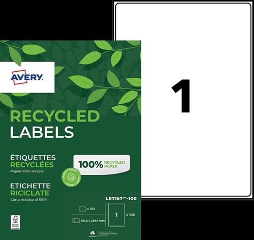 Etiket Avery LR7167 199.6x289.1 recycled wt 100st 100 Vel-2