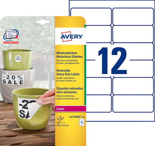 Etiket Avery L4776REV-20 99.1x42.3mm wit 240stuks 20 Vel-2
