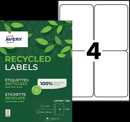 Etiket Avery LR7169-100 99.1x139 recycled wt 400st 100 Vel-2