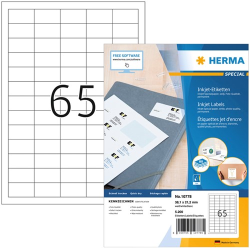 Etiket HERMA 10778 38.1x21.2mm wit 5200st 80 Vel