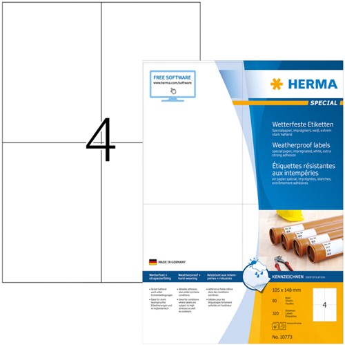 Etiket HERMA 10773 105x148mm weerbestendig wit 80 Vel