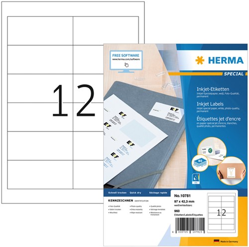 Etiket HERMA 10781 97x42.3mm wit 960st 80 Vel