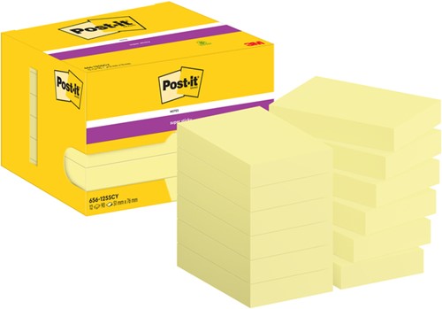 Memoblok Post-it 656 Super Sticky 51x76mm geel 12 Stuk