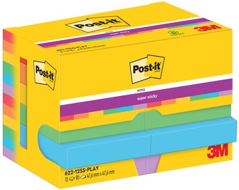 Memoblok Post-it 622 Super Sticky 47.6x47.6mm Play 12 Stuk