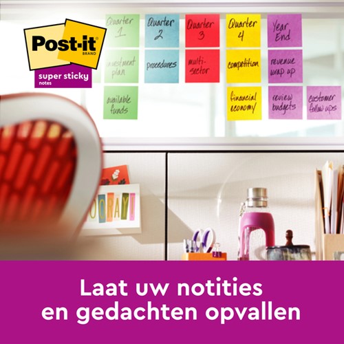 Memoblok Post-it 654 Super Sticky 76x76mm rainbow 12 Stuk-1