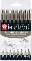 Fineliner Sakura PM 6 breedtes en 2 brushpen grijs 8 Stuk